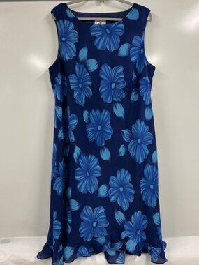 Donna Ricco 24W Blue Floral Sleeveless Dress Chiffon Brunch Elegant Plus size